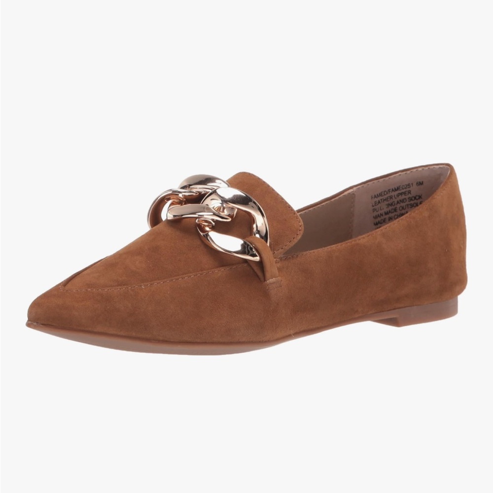 Steve Madden Famed Suede Loafer Flats Chunky Gold Chain